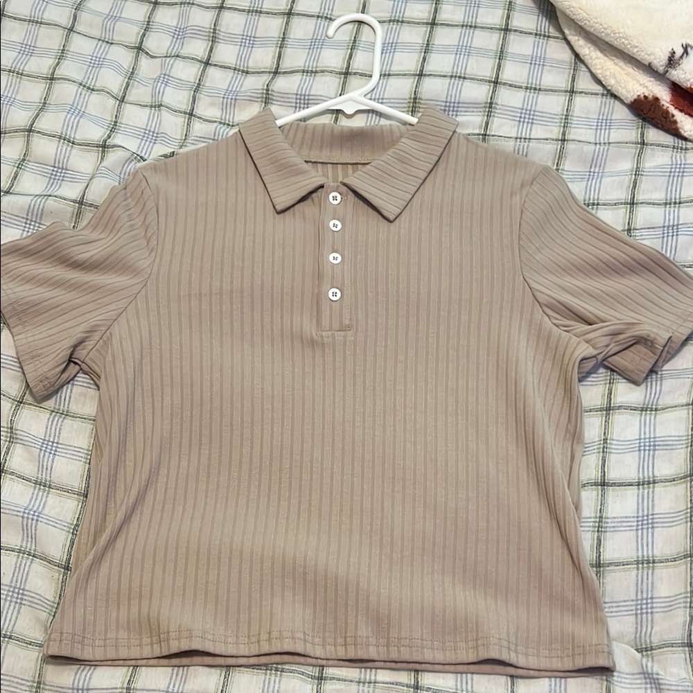 Tan Ribbed Polo Shirt